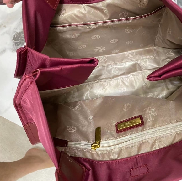 🍷Tory Burch Ella Logo Tote Bag Burgundy - Picture 3 of 6